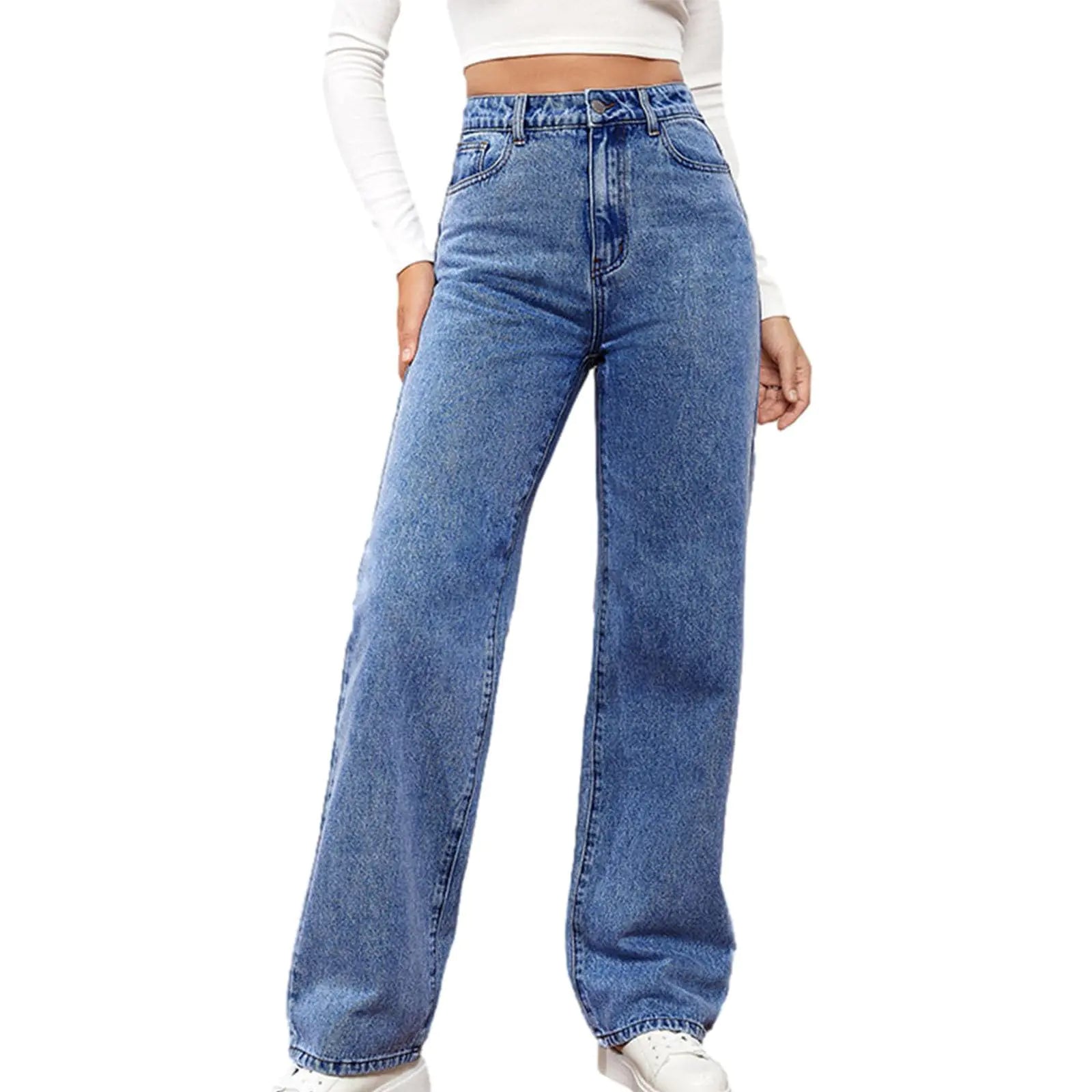 High Waist Women’s Loose Jeans - Solid & Wide Leg Denim