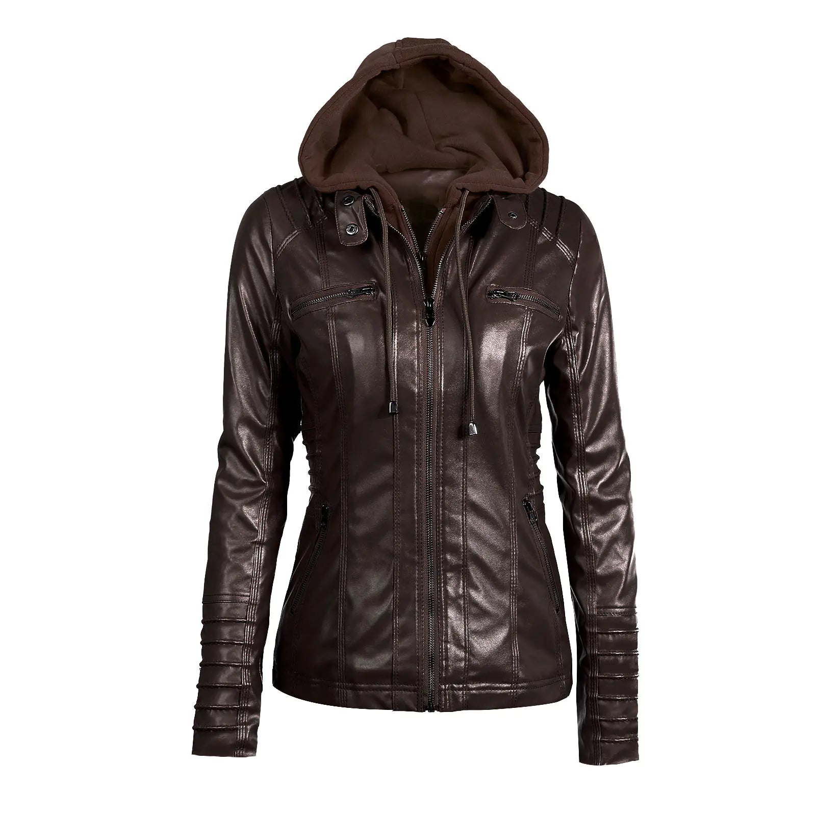 Chic Solid Color Women's Leather Jacket