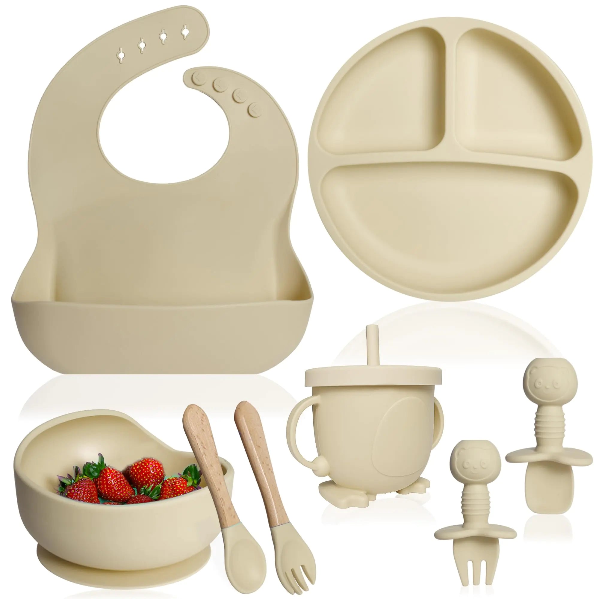 Silicone Bliss Baby Feeding Kit - 8pc Beige Set