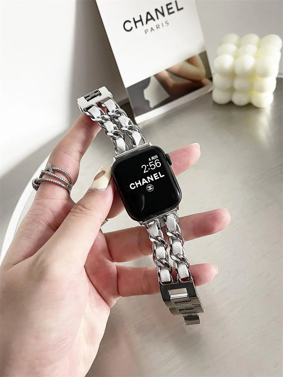 Chic Metal & Leather Strap for Apple Watch Series 8
