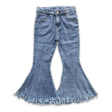 Youthful Blue Tassel Flare Denim for Girls